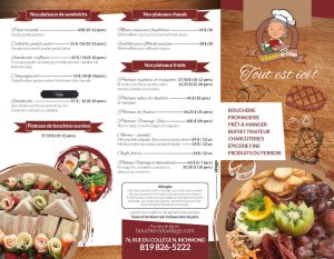 Menu traiteur 2026 de La Bouchère du village